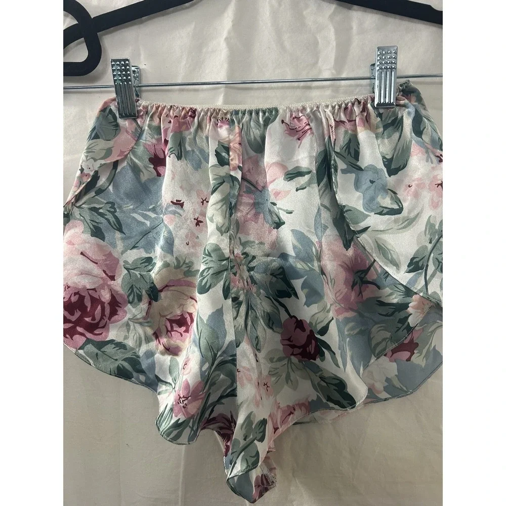Mystique Intimates Pink Floral Satin Pajama Set Camisole Tap Shorts‎ Small